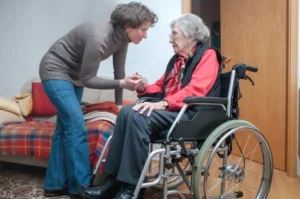 person helping family